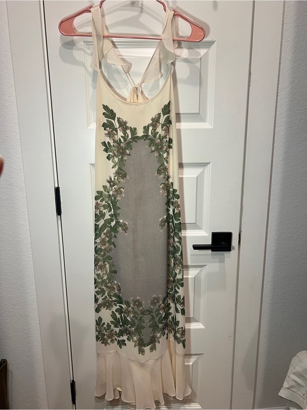 Cream Floral Mesh Overlay Maxi Dress